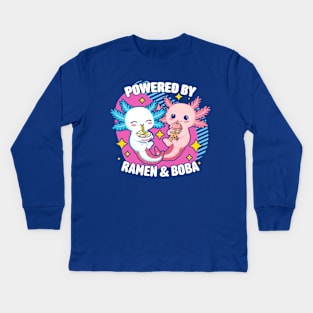 Powered By Ramen And Boba Kawaii Axolotl Kids Long Sleeve T-Shirt